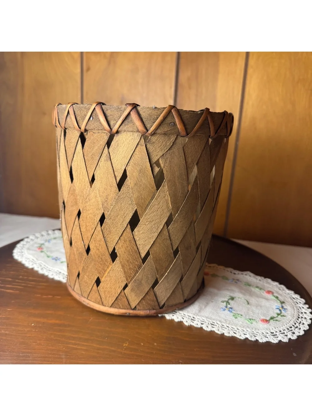Vintage Woven Wood Basket Made in Philippines 7x7 Rustic Farmhouse Decor